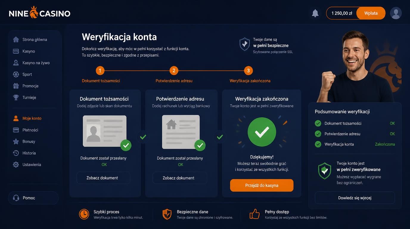 Użytkownik przesyła dokumenty i uzyskuje potwierdzenie KYC bez problemów.